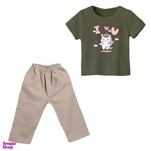 ست تی شرت و شلوارک دخترانه مدل یونیکورن کد 40 رنگ سبز