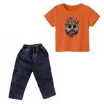 ست تی شرت و شلوارک پسرانه مدل جغد کد ۳ رنگ نارنجی
