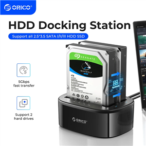 دستگاه Dual-bay Hard Drive Docking Station for 2.5/3.5 Inch HDD SSD SATA to USB 3.0 with 12V3A Power Adapter برند ORICO 