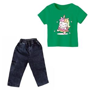 ست تی شرت و شلوارک دخترانه مدل یونیکورن کد 5 رنگ سبز