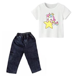 ست تی شرت و شلوارک دخترانه مدل یونیکورن کد 10 رنگ سفید