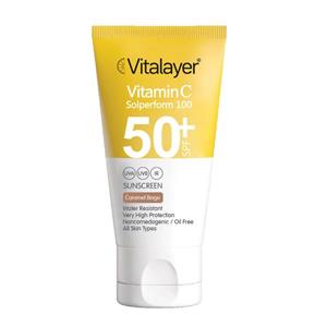کرم ضد آفتاب رنگی ویتالیر SPF50 دارای ویتامین C مدل Caramel Begie حجم 40 میلی‌لیتر