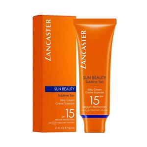 کرم ضد آفتاب بدون رنگ لنکستر SPF 15 مدل SUN BEAUTY مناسب انواع پوست حجم 50 میلی لیتر 