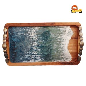 سینی چوب و رزین مدل دستساز طرح ساحل دریا