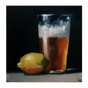 تابلو نقاشی رنگ روغن طرح لیوان و لیمو کد L1_01 