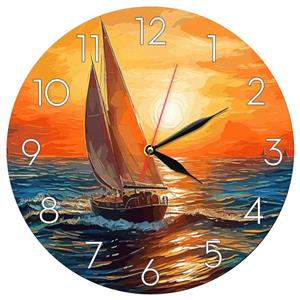 ساعت دیواری طرح قایق بادبانی و غروب دریا کد 1427