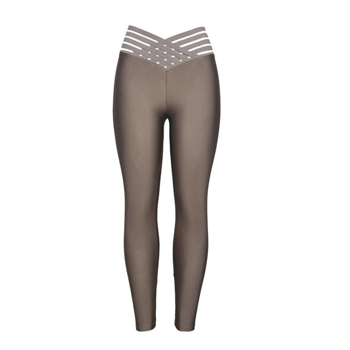 لگینگ زنانه رویین تن مدل براق کمر طرح دار رنگ نسکافه ای