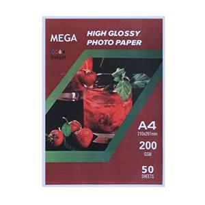 کاغذ چاپ عکس گلاسه مگا کد 200 سایز A4 بسته 50 عددی