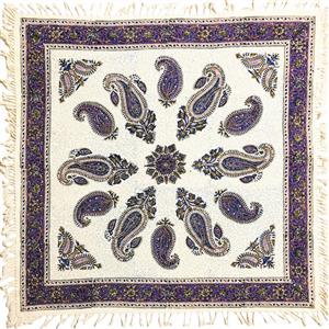 قلمکاری  رومیزی قلمکار ممتاز اصفهان اثر عطریان طرح بته جقه یاسی مدل G134سایز 80*80 -