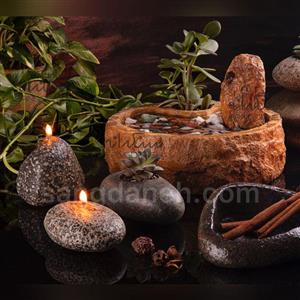 آبنما خانگی کوچک کد AB452 با گیاه یشم و دو عدد شمع سنگی