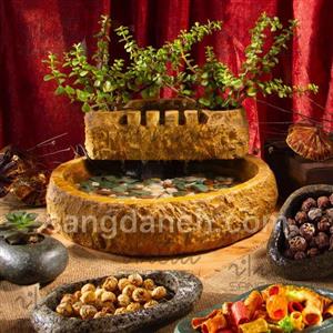 آبنما سنگی رومیزی دو طبقه کد AB125 همراه گیاه خرفه ای