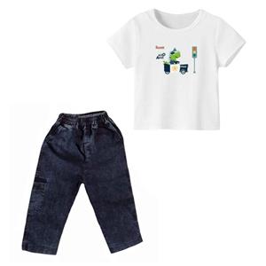 ست تی شرت و شلوارک پسرانه مدل تمساح و ماشین پلیس رنگ سفید