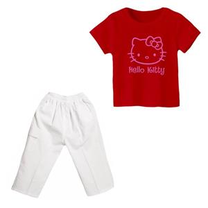 ست تی شرت و شلوارک دخترانه مدل کیتی کد ۵ رنگ قرمز