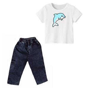 ست تی شرت و شلوارک پسرانه مدل دلفین کد۱ رنگ سفید