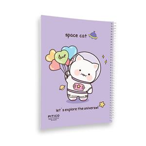 دفتر مشق 80 برگ پیتیکو مدل مجلد طرح گربه فضانورد کد 364