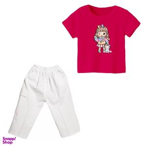 ست تی شرت و شلوارک دخترانه مدل یونیکورن کد 8 رنگ سرخابی