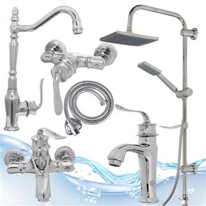 ست شیرآلات اهرمی کروم مجموعه 6 عددی مدل بامبو براق آیدا