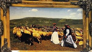 تابلو فرش زنان چوپان گوسفند اصیل کد 15.82 