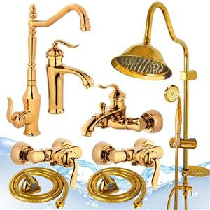 ست 8 عددی شیرالات آیدا اهرمی بامبو طلایی با علم دوش شیپوری طلایی