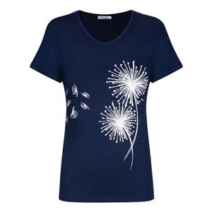 تی شرت آستین کوتاه زنانه اوزکان مدل ترک گل دار  navy