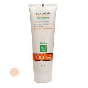 کرم ضد آفتاب رنگی الی ژن SPF 50 مدل  L_T_O مناسب پوست‌های چرب حجم 50 میلی‌لیتر
