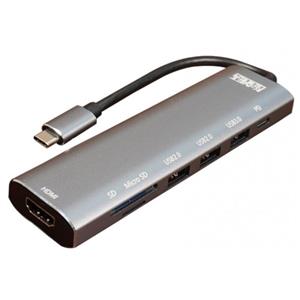 هاب 7 پورت Type C به 3.1 USB با پورت HDMI و درگاه کارت حافظه با قابلیت PD کی نت پلاس KP-MFCMS407