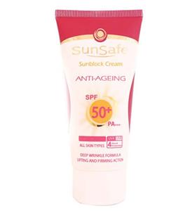 کرم ضد آفتاب وضد چروک رنگی Sunsafe Anti Ageing SunBlock tinted Cream SPF50 