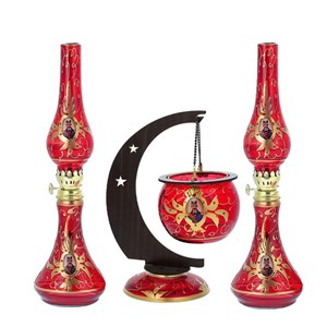 چراغ گرد سوز مدل آویز شاه عباسی بسته 2 عددی به همراه جاشمعی
