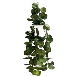 گلدان به همراه گل مصنوعی مدل آویز مربعی برگ شمعدانی