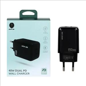 شارژر دیواری 40 وات فست و PD دو پورت گرین لاین مدل GNPD40WEDWC