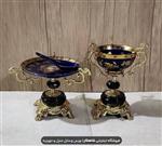 پیاله و پیش دستی پایه برنزی با سنگ مشکی طرح لیلی مجنون ظرف سرمه ای