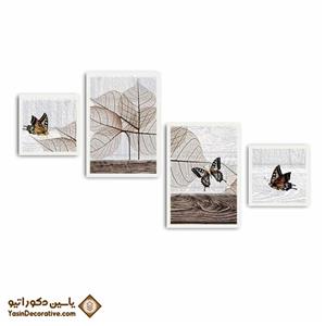 تابلو دکوراتیو برگ و پروانه 4 تکه