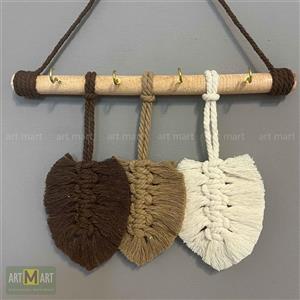 جاکلیدی چوبی با سه آویز مکرومه کد 03