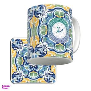 ماگ لاژید مدل اسم مهناز کد YBPRSN به همراه زیرلیوانی