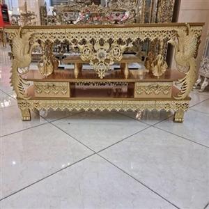 میز تلویزیون جنس آلیاژ و رویه ام دی اف طلایی درجه یک رنگ ثابت