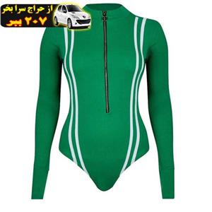 بادی آستین بلند زنانه دکسونری طرح  کبریتی نیم زیپ  سبز محصول160545