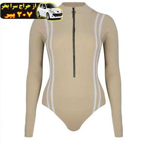 بادی آستین بلند زنانه دکسونری طرح  کبریتی نیم زیپ  کرم محصول161710