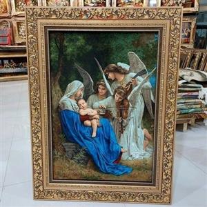 تابلو فرش تبریز بافته شده با دست طرح تولد مسیح مارکدار با چله ابریشم کد 0a-351