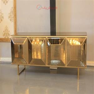 میز تلویزیون آینه کاری شده بدنه چوبی و پایه های فلزی با دوام کد 0a-374