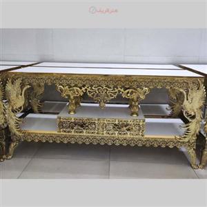 میز تلویزیون تاج دار با 4 ستون طاووس و 4 ستون کوچک گلدانی آلومینیوم درجه 1 کد 0a-385
