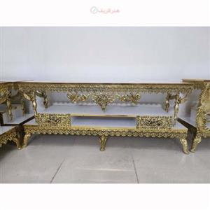 میز تلویزیون مدل 4 فرشته ایستاده جنس آلیاژ آلومینیوم آبکاری برنج کد 0a-388