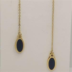 گوشواره بخیه ای مدل بیضی نگین مشکی