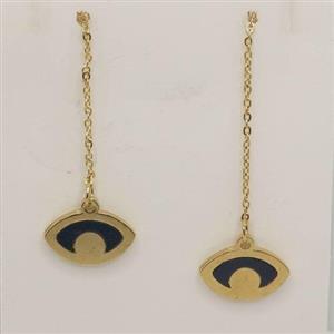 گوشواره بخیه ای مدل چشم نظر نگین مشکی