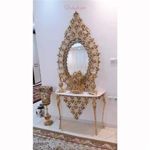 آینه کنسول مدل خورشیدی تاج دار، جنس آلیاژ آلومنیوم با آبکاری برنز کد 802