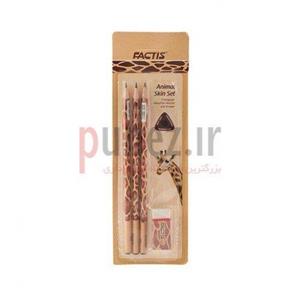 مداد مشکی فکتیس طرح زرافه - بسته 3 عددی به همراه پاک کن Factis Giraffe Design Pencil - Pack of 3 with Eraser