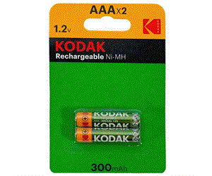 باتری نیم قلمی قابل شارژ کداک مدل Kodak Rechargeable 300mAh Ni-MH پک 2 عددی