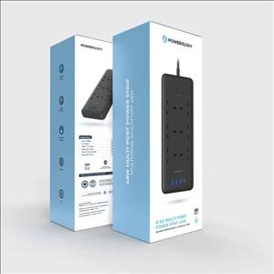 محافظ برق و اداپتور Powerology 48W 6AC 1x PD USB-C and 3x QC USB-A Power Strip UK PD 30W