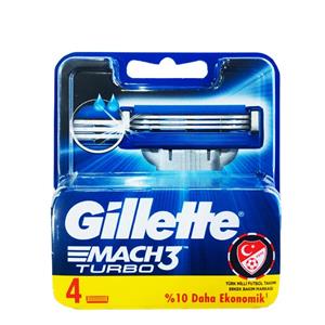 تیغ یدک ژیلت مدل Mach 3 Turbo لیبل دار بسته 4 عددی به همراه فوم اصلاح مکسور کد 5542 حجم 400 میلی لیتر