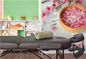 کاغذ دیواری سه بعدی سالن ماساژ طرح شکوفه گیلاس