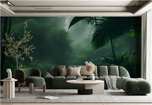 کاغذ دیواری سه بعدی طرح طوفان جنگل سرسبز گرمسیری